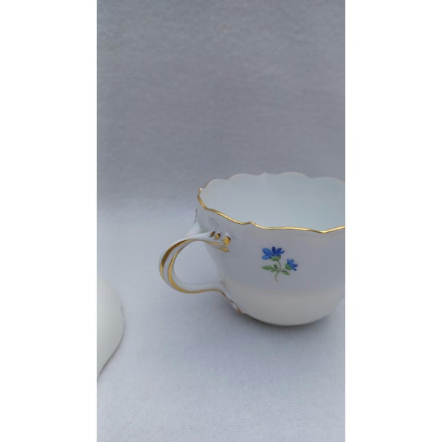 1970s Porcelain Tea Cup and Saucer with Hand-Painted Blue Crocus from Meissen, 1960, Set of 2 For Sale - Image 5 of 17