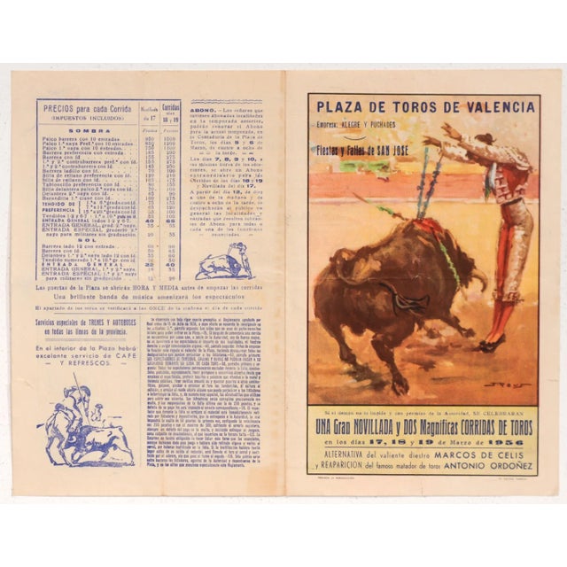 1930's Spanish Bullfighting Poster, Plaza De Toro, Valencia (Set of 4) For Sale - Image 4 of 11