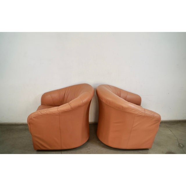Pink 1980’s Art Deco Leather Swivel Lounge Chairs - A Pair For Sale - Image 8 of 12