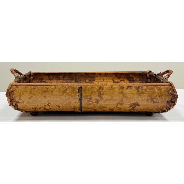 Brown Vintage Burnt Tortoise Shell Rattan Basket Tray For Sale - Image 8 of 12