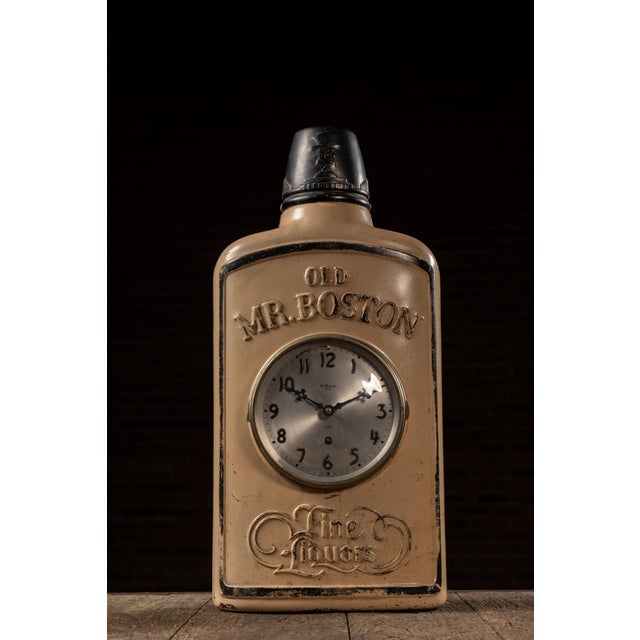 American Vintage Old Mr. Boston Advertising Bottle Display W. Gilbert 8-Day Clock For Sale - Image 3 of 9