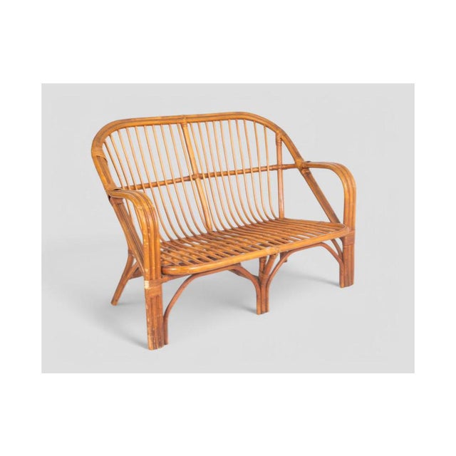 Vintage Brown Rattan Loveseat For Sale - Image 3 of 9