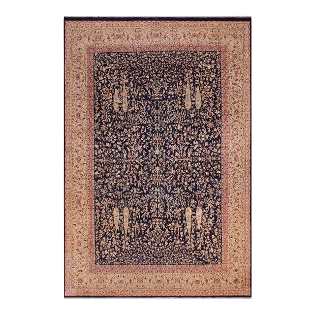 Elegant Kashan Pak-Persian Blue/Tan Wool Rug - 8'11'' X 12'2'' For Sale