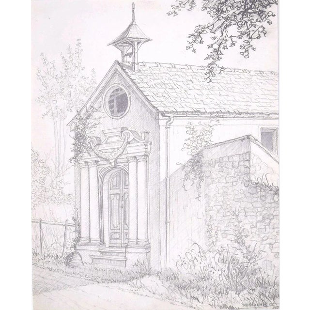 André Roland Brudieux - the Church - Original Pencil on Paper - Mid-20th Century For Sale - Image 3 of 3