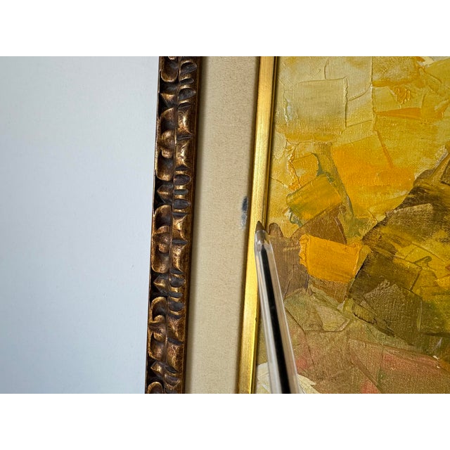 Yellow Crispin v. Lopez (1903 - 1985 - Harvest Scene ) Abstract Oil on Canvas Painting, Framed For Sale - Image 8 of 12