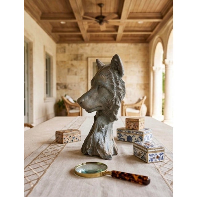 Vintage Cast Iron Wolf Bust Garden Statue For Sale - Image 12 of 12