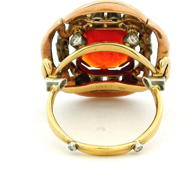 Arthur King & Ilias Lalaounis (Ark & Lj) 18k Gold Fire Opal and Diamond Ring, c.1960s, Size 6.75 For Sale - Image 11 of 17