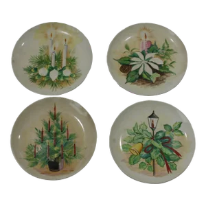 Vintage 1940s Ucagco Japan Hand Painted Signed Winter Season Christmas Plates- Set of 4