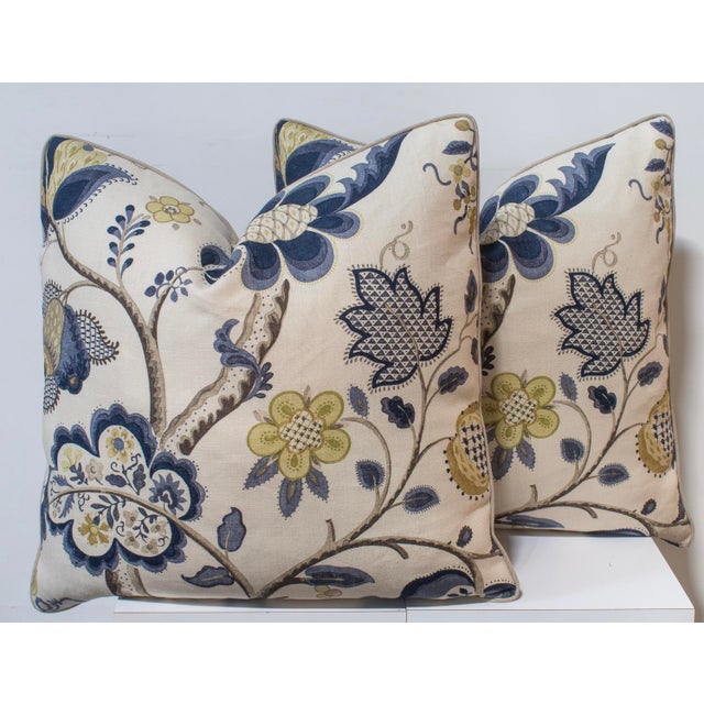 Cream Pair of Sanderson “Roslyn” Floral Linen Custom Pillows 21x21 In. For Sale - Image 8 of 8
