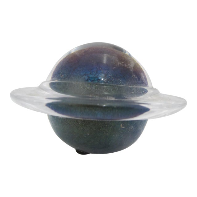 Limited Edition Sci Fi Channel Glass Planet Saturn Galaxy Paperweight For Sale