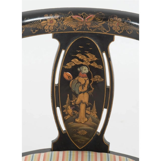 Chinoiserie Chinoiserie Ebonized Gilt Accent Clawfoot Tub Armchairs, Pair For Sale - Image 3 of 12