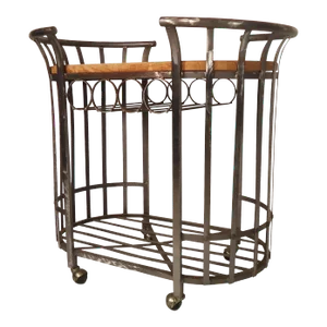 Mid 20th Century Metal and Wood Rolling Bar Cart
