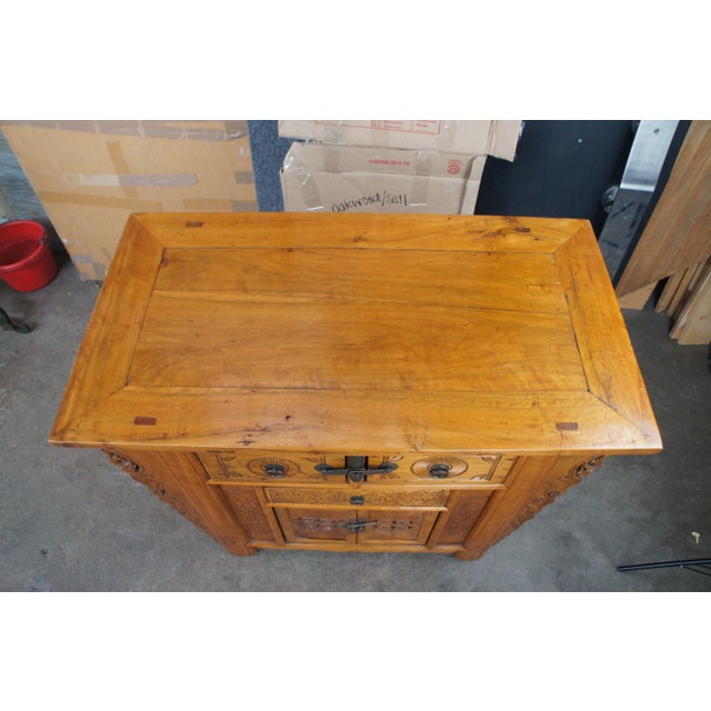 Late 19th Century Late 19th Century Antique Chinese Qing Dynasty Carved Elm Altar Cabinet For Sale - Image 5 of 12
