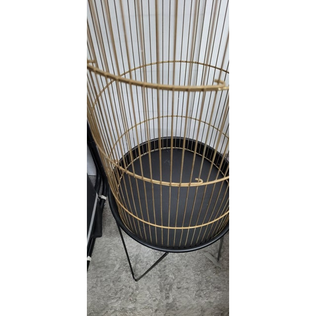 Vintage Black Atomic Cylinder Bird Cage Floor Stand on Hairpin Legs For Sale - Image 10 of 10