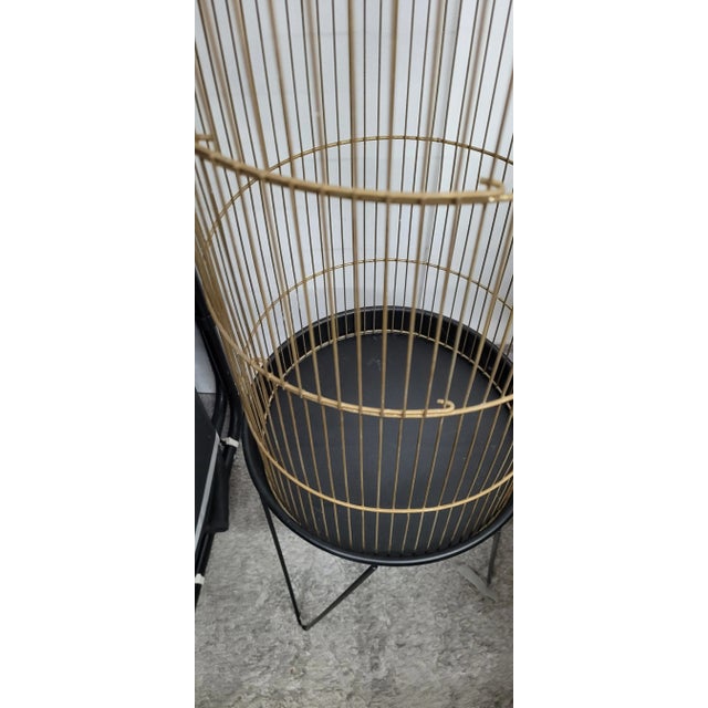 Vintage MCM Cylinder Bird Cage Stand Hairpin Legs Black Atomic Mid Century For Sale - Image 10 of 10