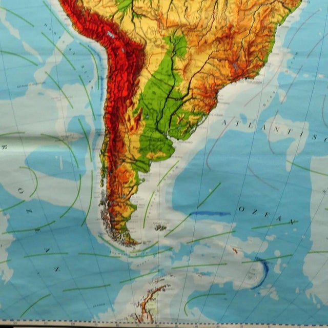 Vintage South America American Continent Pull Down Map For Sale - Image 4 of 5