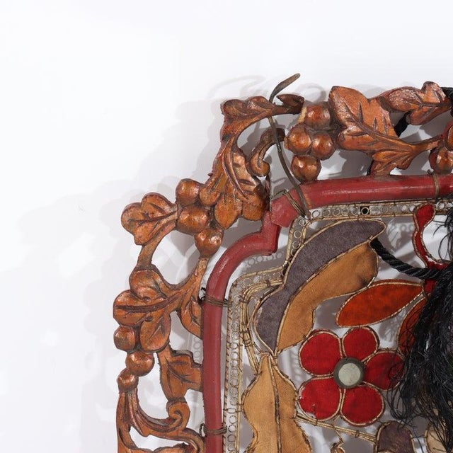 Chinese Pr Antique Chinese Floral Carved Hardwood, Enameled Copper, Silk & Mica Screens For Sale - Image 3 of 8