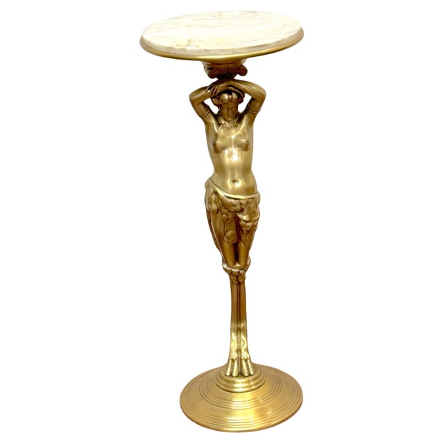 Metal French Belle Époque Gilt Brass & Onyx Satyress Caryatid Pedestal, Circa 1900s For Sale - Image 7 of 18