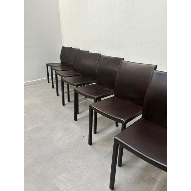 Leather Brown Dining Chairs, Set of 8 For Sale - Image 6 of 6