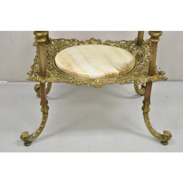 Antique French Victorian Bronze 2 Tier Onyx Stone Plant Stand Accent Side Table For Sale In Philadelphia - Image 6 of 15