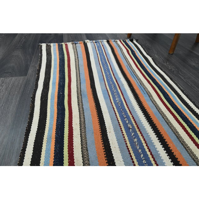 Vintage Turkish Oushak Handmade Wool Cotton Green Runner Rug For Sale In San Francisco - Image 6 of 11