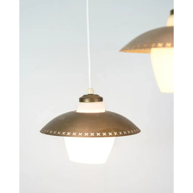 Vintage 3-Arm Ceiling Pendant in Opal Glass and Brass by Bent Karlby, 1950s For Sale - Image 12 of 13