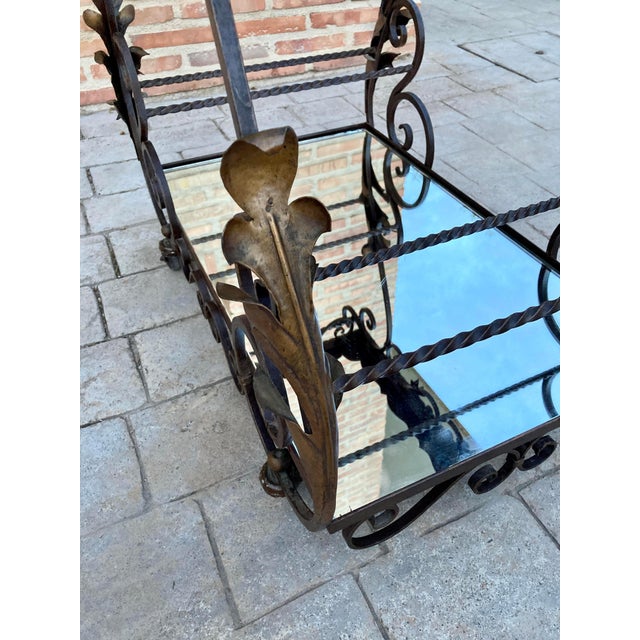 19th Century French Table Iron Bar Cart with Wheels and Two Mirror Tops For Sale - Image 9 of 18