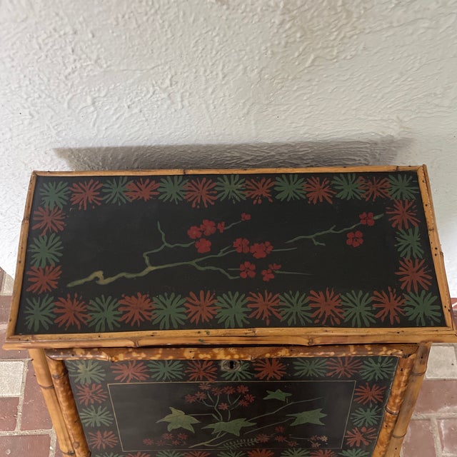 Victorian 1950s Vintage English Tortoise Bamboo Slant Front Desk For Sale - Image 3 of 12