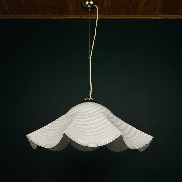 Vintage Swirl White Murano Glass Pendant Lamp, 1970s For Sale - Image 13 of 14