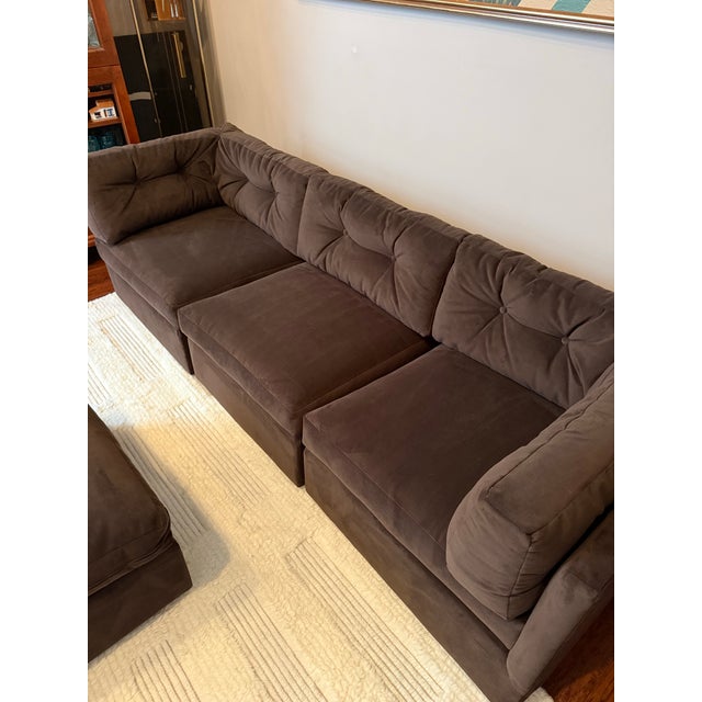 Mid-Century Modern Vintage 1970s Modular Brown Velvet “Playpen” Sofa and Ottoman After Milo Baughman For Sale - Image 3 of 7