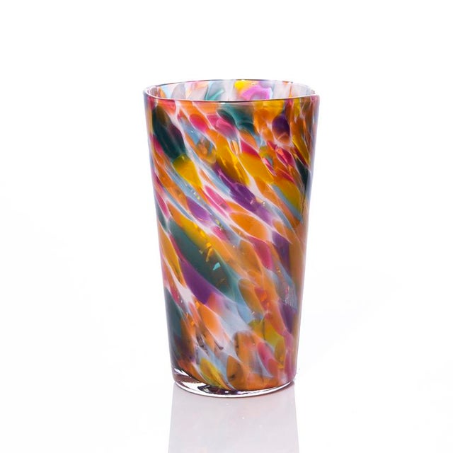 Hand Blown Pint Glasses, Rainbow Mix with White Set of 8 Chairish