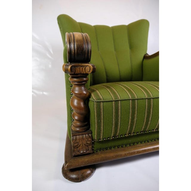 Wood Armchair in Green Fabric with Wood Carvings, 1920s For Sale - Image 7 of 10