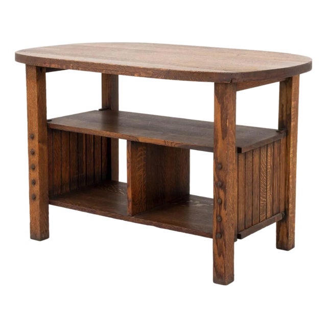 Arts & Crafts Oak Two-Tier Oval Occasional Table For Sale