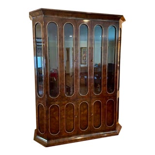 William Doezema for Mastercraft Amboyna Wood and Brass Inlaid Bookcase For Sale