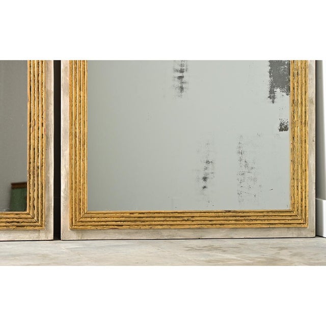 French Pair of Louis XVI Style Reeded Gilt Mirrors For Sale - Image 11 of 14