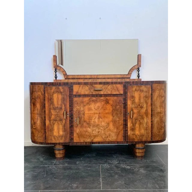 Oval Sideboard with Mirror in Walnut, Burl and Ebony Macassar, Italy, 1930s For Sale - Image 13 of 13