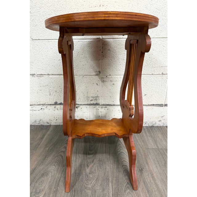 Signed Studio Crafted Arts and Crafts Style Lyre Harp Base Side Table For Sale - Image 9 of 10
