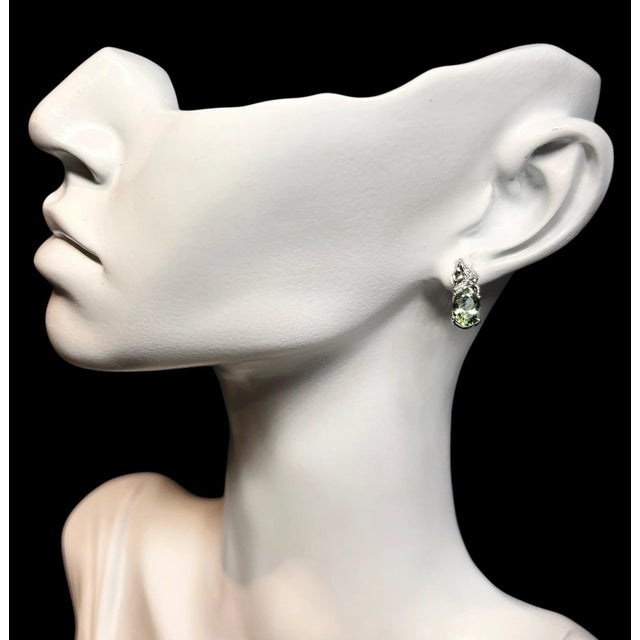 Traditional Natural Tourmaline Diamond Earrings 14k White Gold 1.57 TCW Certified For Sale - Image 3 of 14