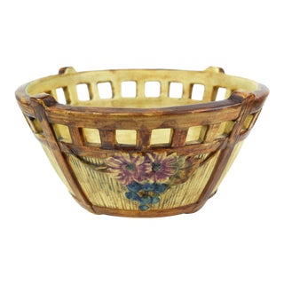 1920's Weller Pottery Klyro Basket Bowl Jardiniere Planter For Sale