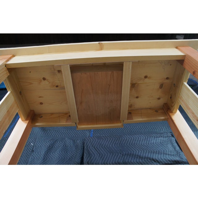 Late 20th Century Rustic Natural Pine Farmhouse Workbench Tall Desk Footrest Hall Table Console For Sale - Image 11 of 12
