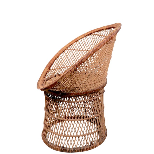 Vintage Woven Wicker Bohemian Emmanuelle Style Side Lounge Chair C. 1970's For Sale - Image 4 of 5
