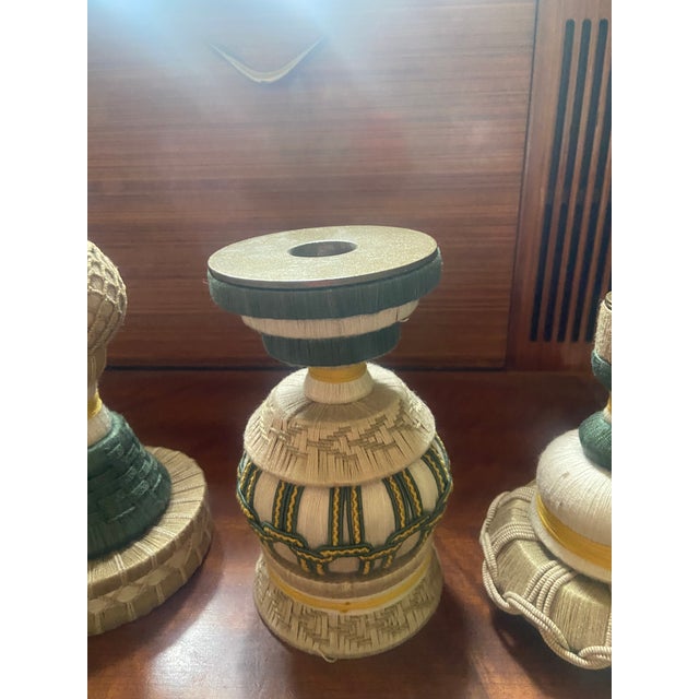 Set of 3 Discontinued Miho Unexpected Things Sculptural Ceramic Candlesticks With Textile Trimmings For Sale - Image 6 of 6