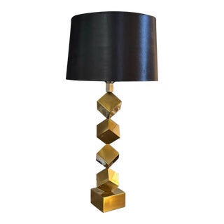 Brass Finish Stacked Cubes Lamp For Sale