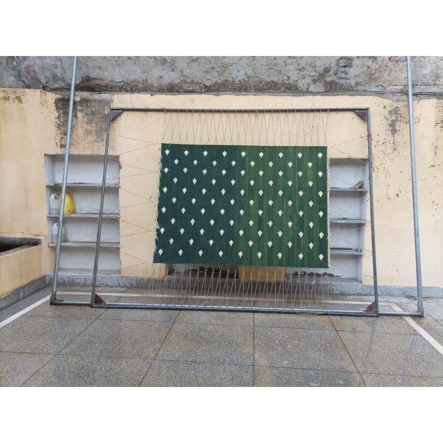 Handmade Cotton Fleur Rug, Forest Green and White Dhurrie - 4'x6' For Sale - Image 12 of 12