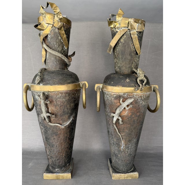Two vases with reptile motifs (snakes, frogs, lizards), handmade between 1915 and 1935, possibly originating from the...