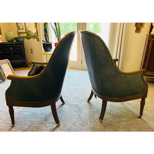 Pair of Hancock & Moore Classic Tufted Leather Bergere Chairs For Sale - Image 11 of 11