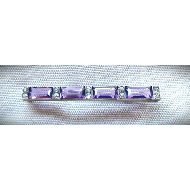 Amethyst Antique Amethyst Crystal and Sterling Silver Art Deco Bar Pin For Sale - Image 8 of 10