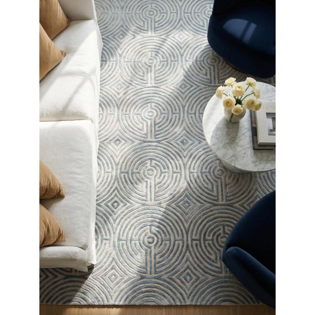 Contemporary Lucca Hand-Tufted Maze Rug, Sky Blue, 8x10 For Sale - Image 3 of 5