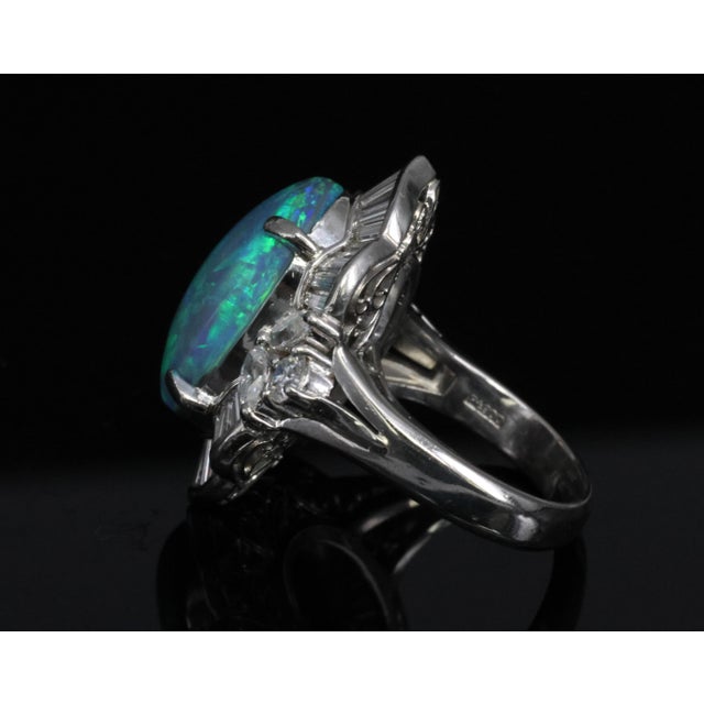 Late 20th Century Fine 7.41ct Natural Untreated Black Opal 2.06ct Diamond Platinum Ring Size 6 For Sale - Image 14 of 18