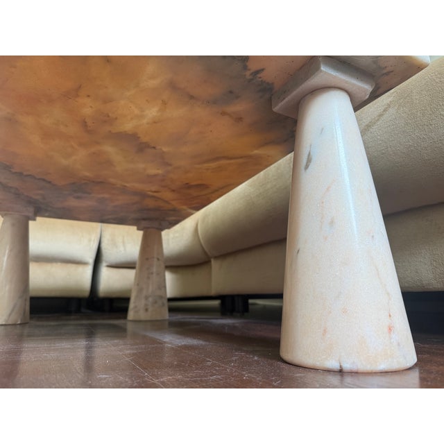 Contemporary 1990s Bianco Rosa Portugallo Marble Coffee Table With Conical Legs | Mangiarotti Style | Vintage For Sale - Image 3 of 6